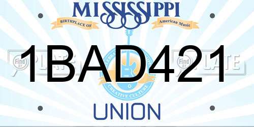 1BAD421 Mississippi License Plate