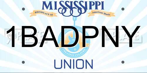 1BADPNY Mississippi License Plate