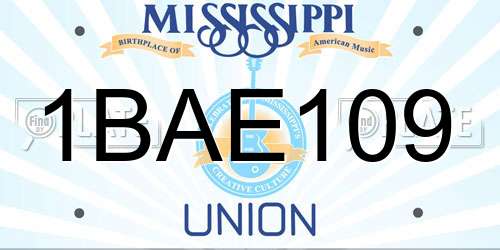 1BAE109 Mississippi License Plate