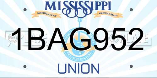 1BAG952 Mississippi License Plate