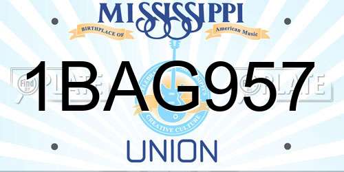 1BAG957 Mississippi License Plate