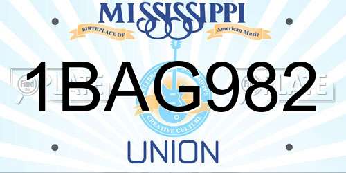 1BAG982 Mississippi License Plate