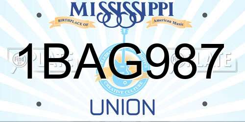 1BAG987 Mississippi License Plate