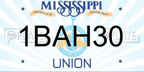 1BAH30 Mississippi License Plate
