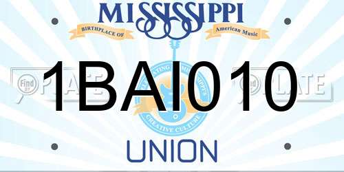 1BAI010 Mississippi License Plate