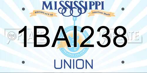 1BAI238 Mississippi License Plate