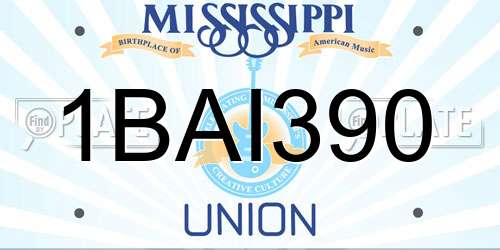 1BAI390 Mississippi License Plate