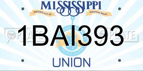 1BAI393 Mississippi License Plate