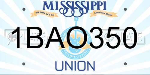 1BAO350 Mississippi License Plate