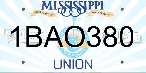 1BAO380 Mississippi License Plate