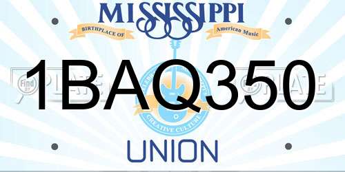 1BAQ350 Mississippi License Plate