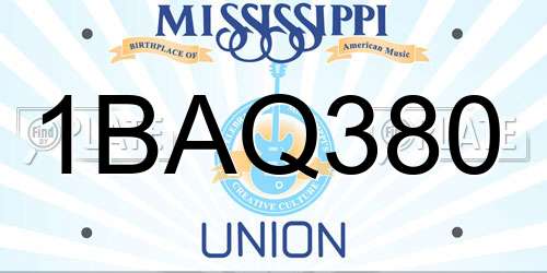 1BAQ380 Mississippi License Plate