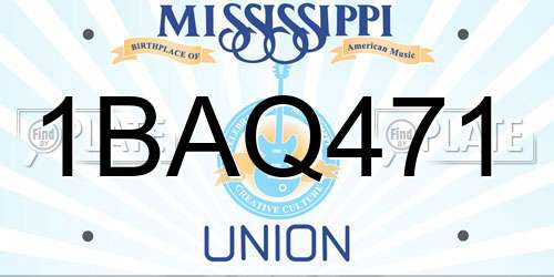 1BAQ471 Mississippi License Plate