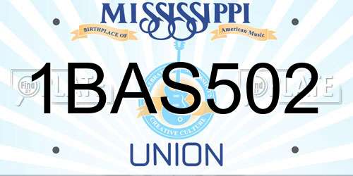 1BAS502 Mississippi License Plate