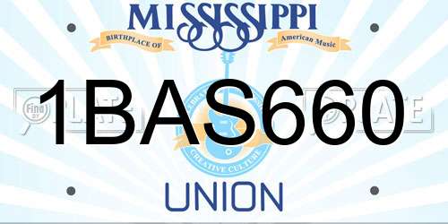 1BAS660 Mississippi License Plate