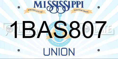 1BAS807 Mississippi License Plate