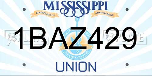 1BAZ429 Mississippi License Plate