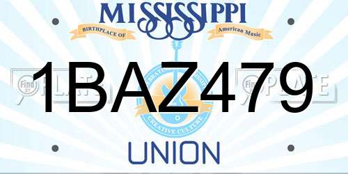 1BAZ479 Mississippi License Plate