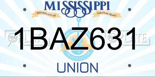 1BAZ631 Mississippi License Plate