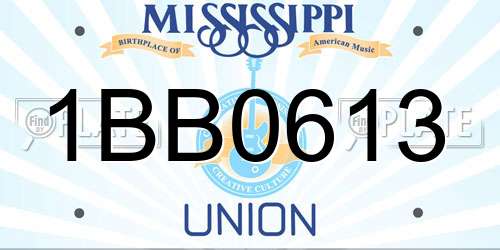 1BB0613 Mississippi License Plate