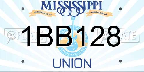 1BB128 Mississippi License Plate