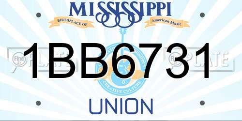 1BB6731 Mississippi License Plate