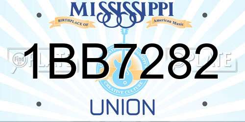 1BB7282 Mississippi License Plate