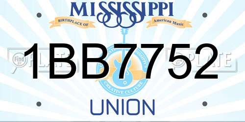 1BB7752 Mississippi License Plate
