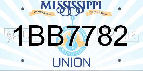 1BB7782 Mississippi License Plate