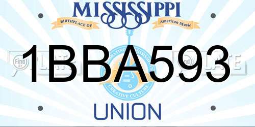 1BBA593 Mississippi License Plate