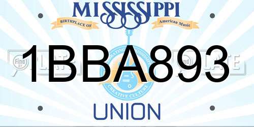 1BBA893 Mississippi License Plate