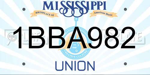 1BBA982 Mississippi License Plate