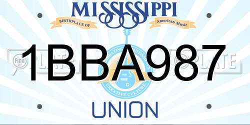1BBA987 Mississippi License Plate