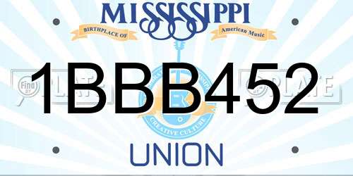 1BBB452 Mississippi License Plate