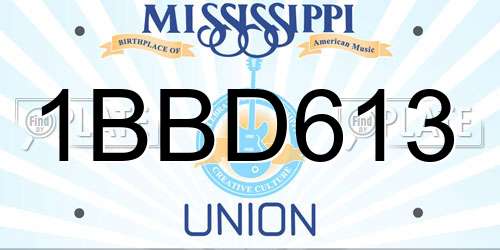 1BBD613 Mississippi License Plate