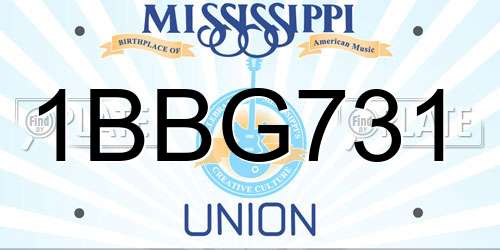 1BBG731 Mississippi License Plate