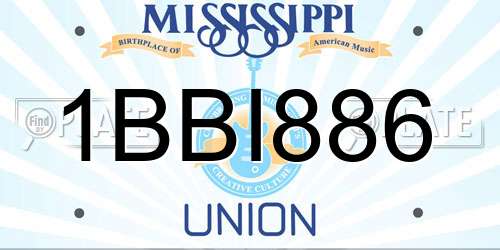 1BBI886 Mississippi License Plate