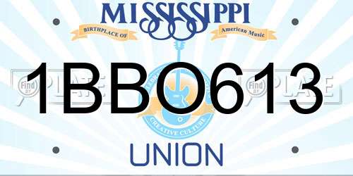 1BBO613 Mississippi License Plate