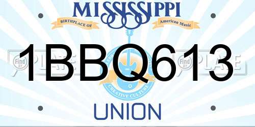 1BBQ613 Mississippi License Plate