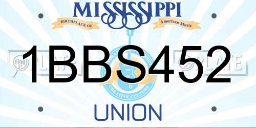 1BBS452 Mississippi License Plate