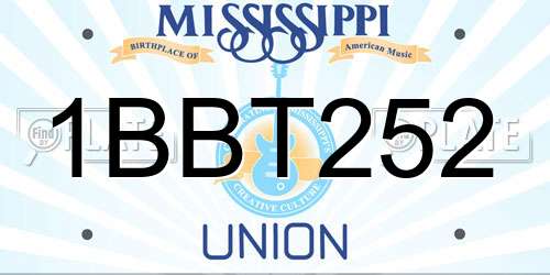 1BBT252 Mississippi License Plate