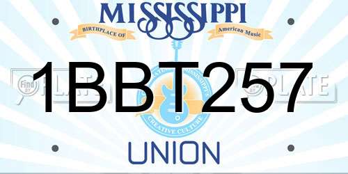 1BBT257 Mississippi License Plate
