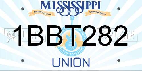 1BBT282 Mississippi License Plate