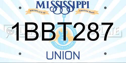 1BBT287 Mississippi License Plate