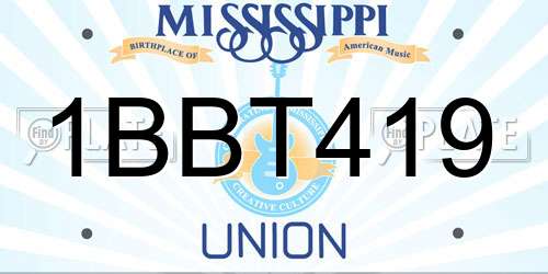 1BBT419 Mississippi License Plate