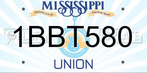 1BBT580 Mississippi License Plate