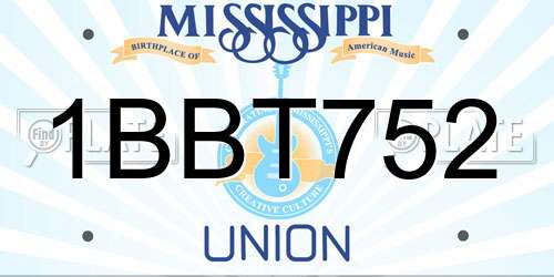 1BBT752 Mississippi License Plate