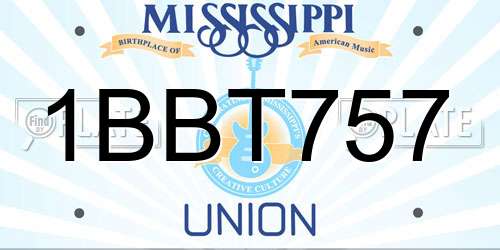 1BBT757 Mississippi License Plate
