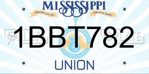 1BBT782 Mississippi License Plate