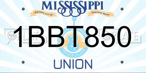1BBT850 Mississippi License Plate